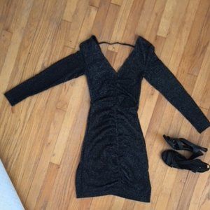 Gorgeous Slinky Stretch Black/Glittery Deep V-neck Dress